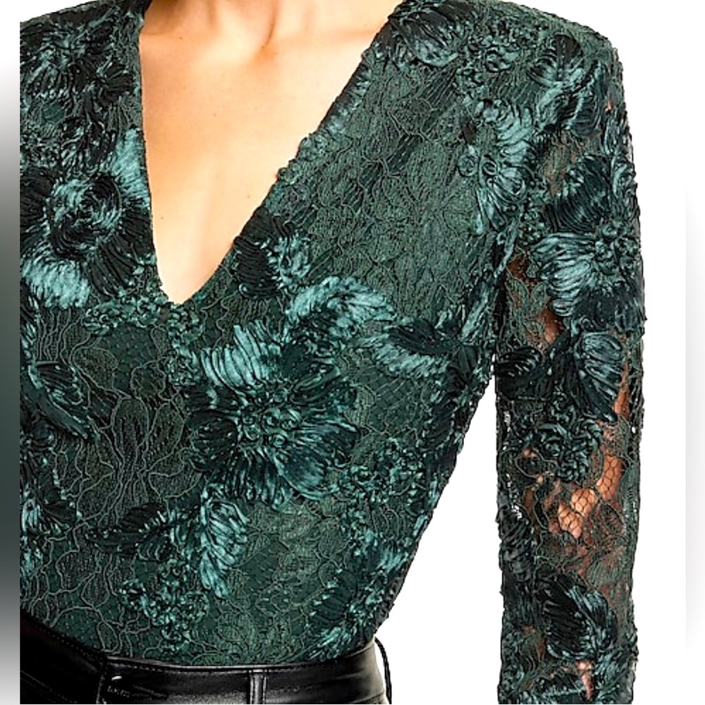 Express Green Lace Bodysuit - Picture 2 of 3